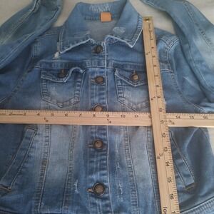 Joujou Distressed Denim Jacket Womens Small‎ Blue Excellent Faded Button Up